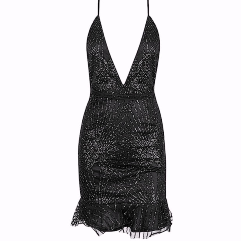 Vintage cocktail dress - sexy mini black sequins